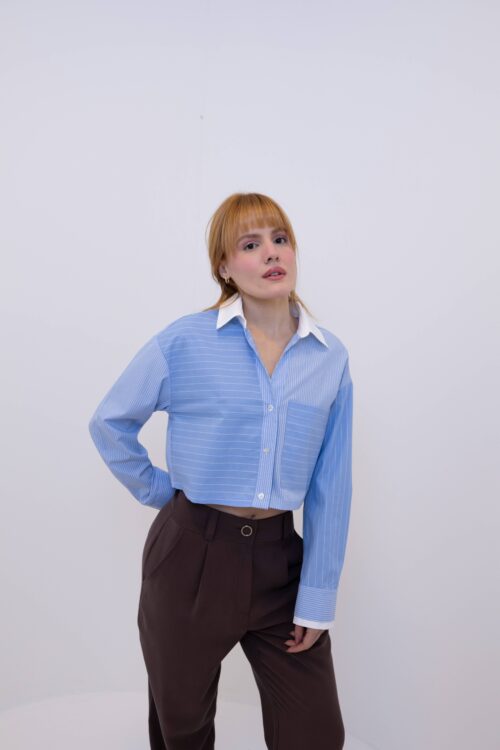 Camisa Azul Listras Curta