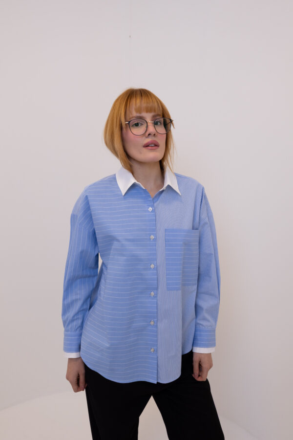 Camisa Azul Listras Comprida