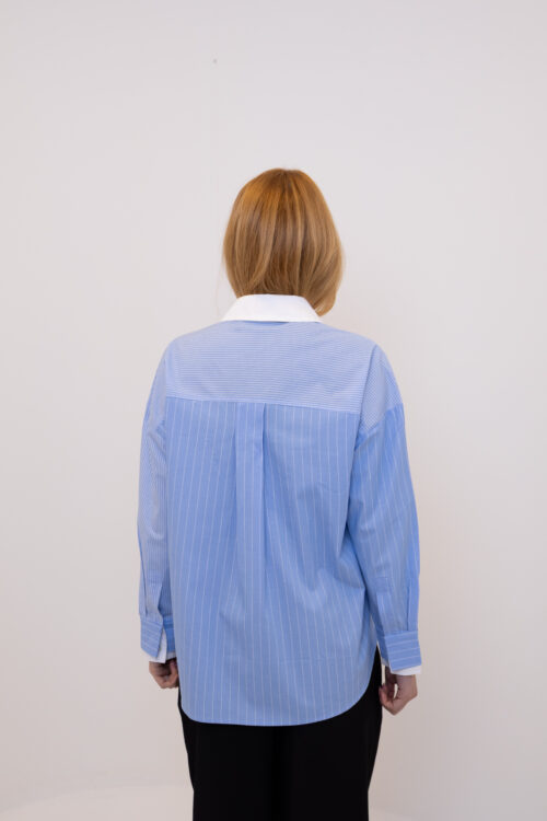 Camisa Azul Listras Comprida